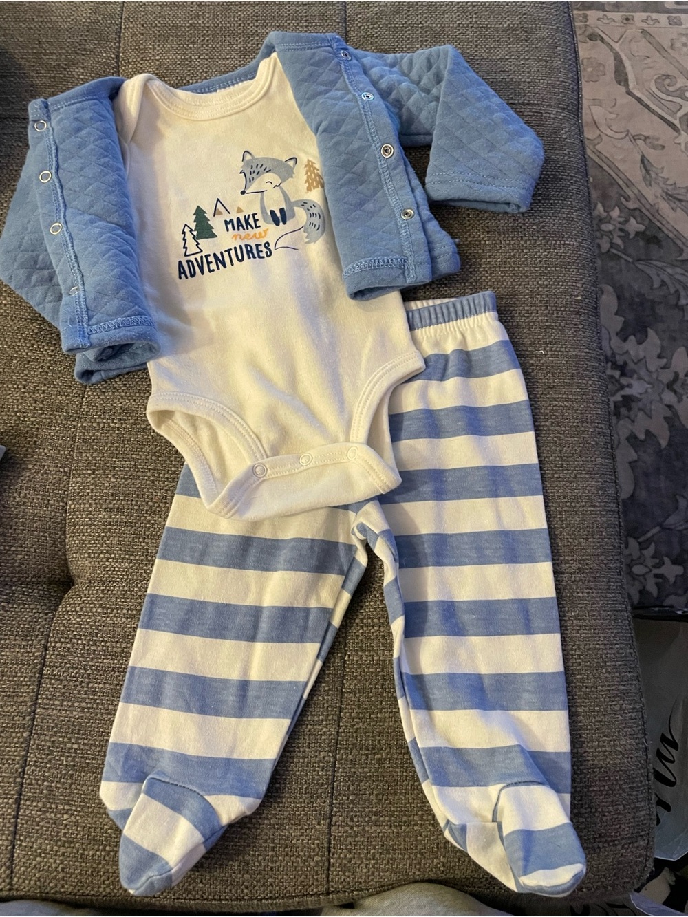 Koala Kids Blue and White Striped One-Piece Set